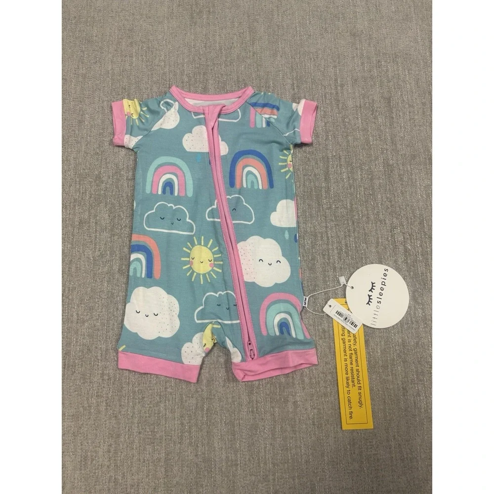 Little Sleepies Sunny Skies Bamboo Shorty Romper Zippy Size 3/6 Months BNWT NEW